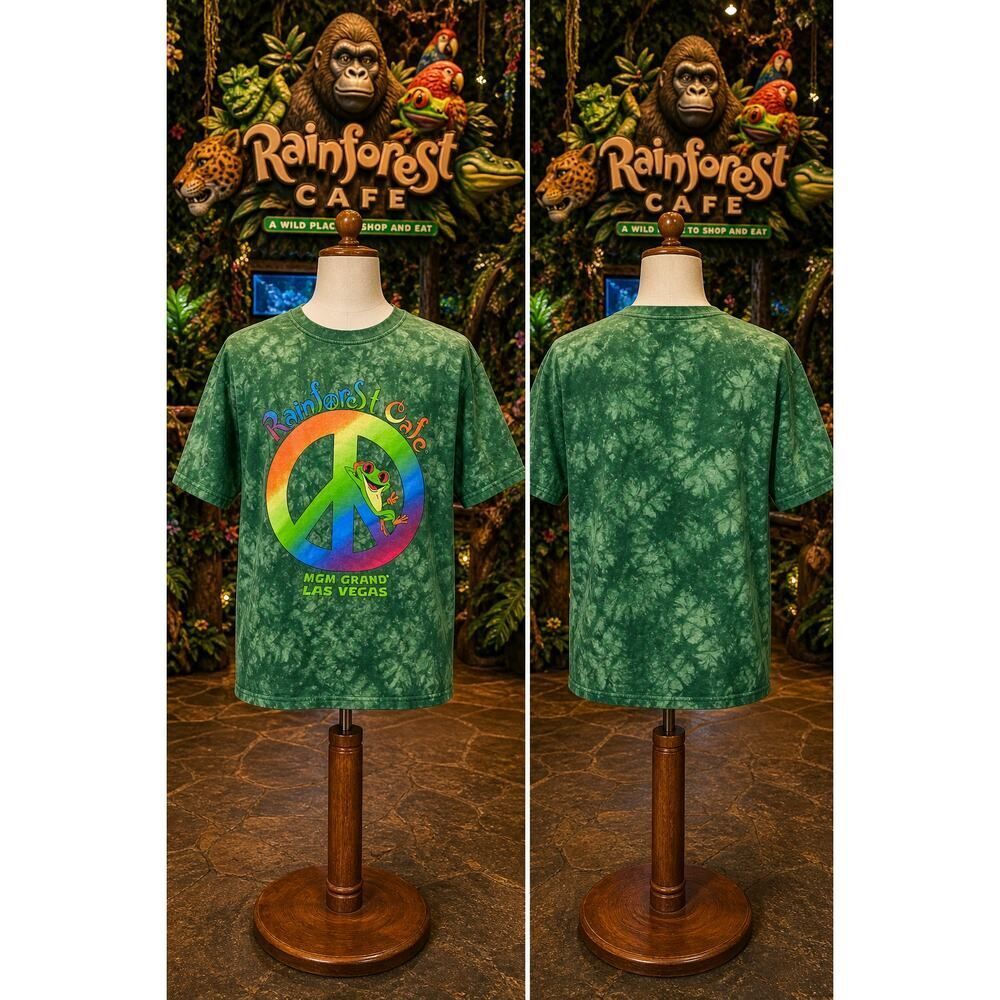 Vintage Rainforest Cafe MGM Grand Las Vegas Frog Tie Dye Tee L